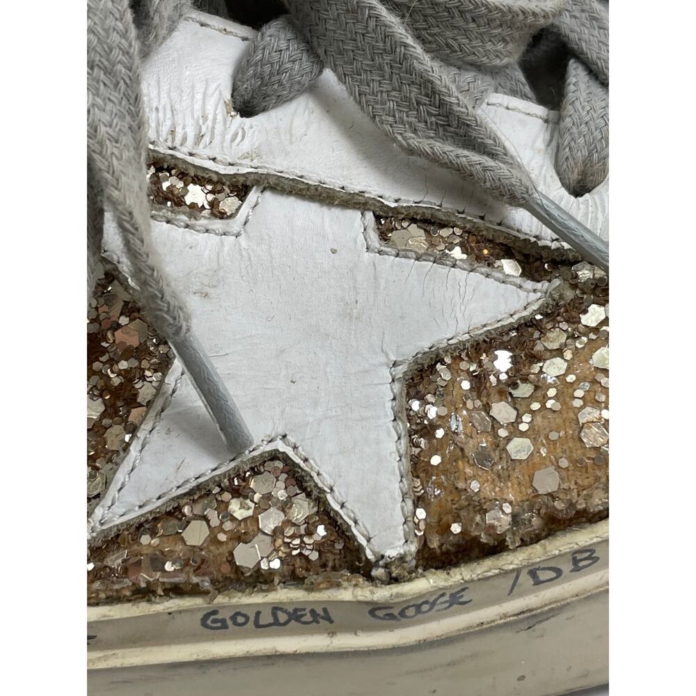 Golden Goose Gold Suede Glitters Star Patch Lace Up Round Toe Sneakers Shoes 10 - Picture 5 of 9